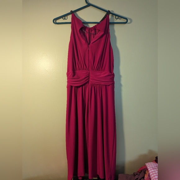 JONES New York Fuschia pink halter ruched dress gunmetal metallic hardware - Picture 2 of 8